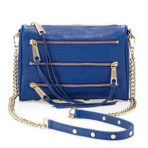 Rebecca Minkoff 5 Zip Blue 100% Leather Crossbody Bag Gold Chain and Hardware